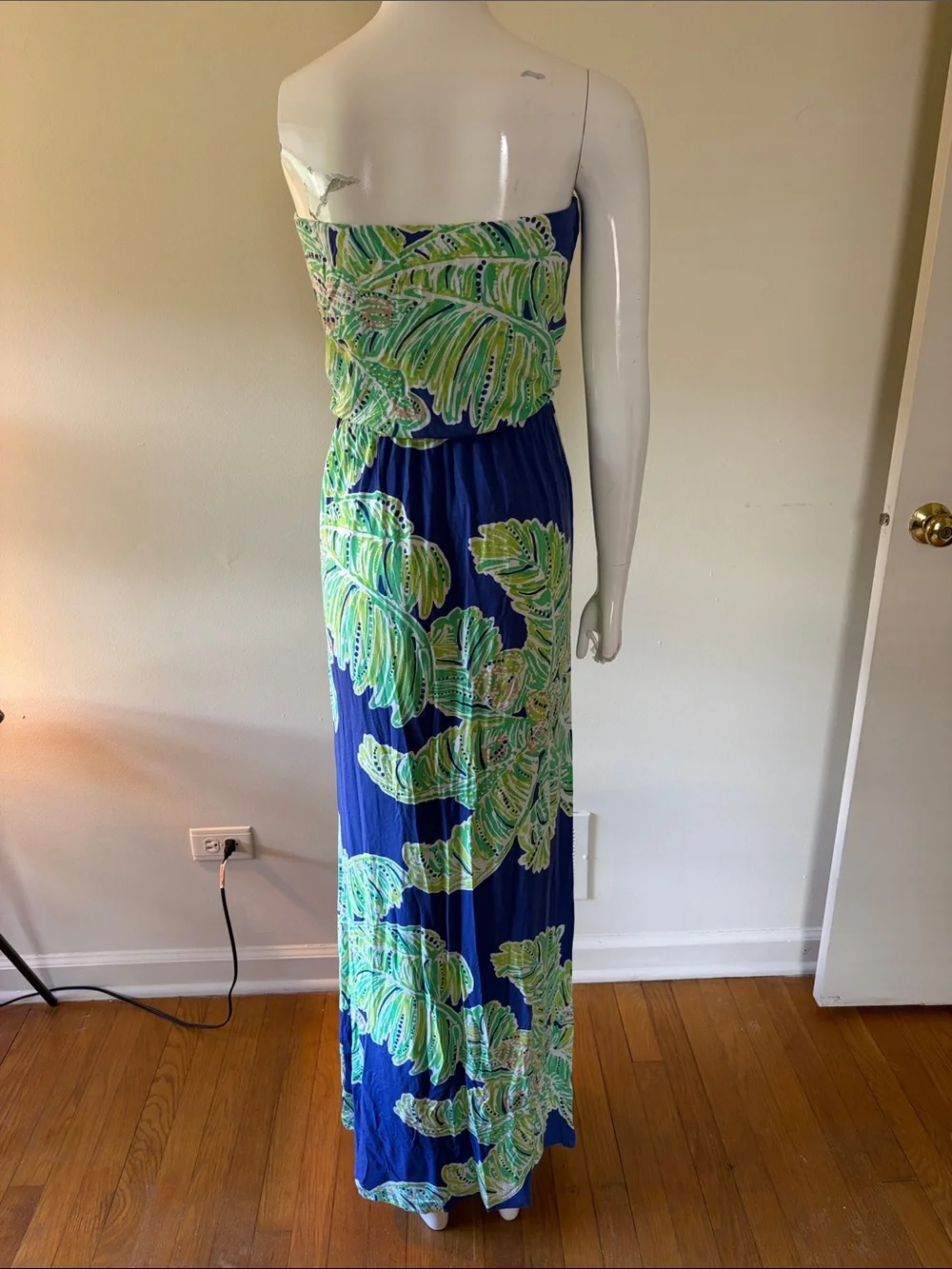 Lilly Pulitzer Navy, Green & Aqua Strapless Maxi Dress - Picture 3 of 5